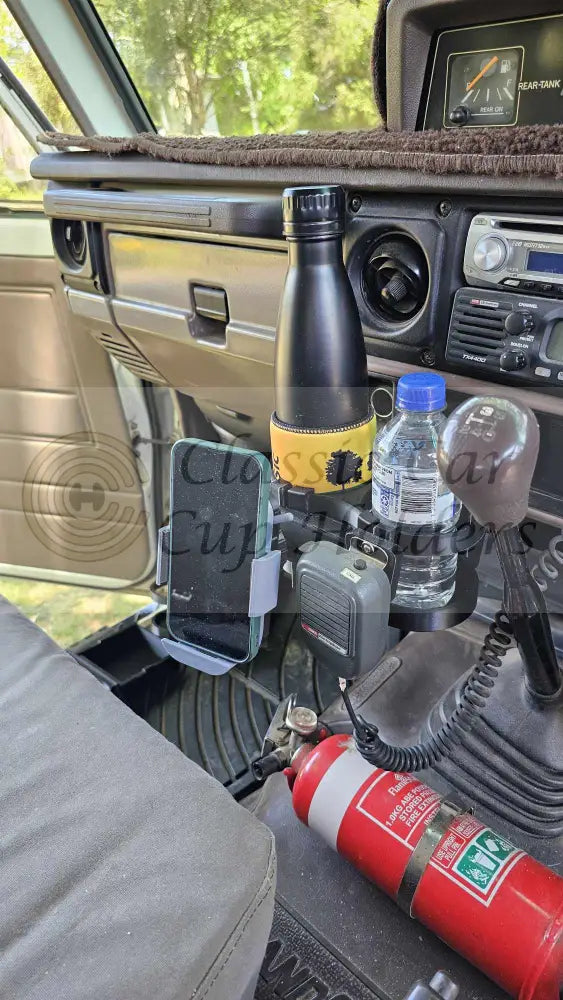 70 To 79 Series Landcruiser Dual Cup\Mic Holder With Tray Cup/Mic With ’Tuff’ Phone Holder. Cup